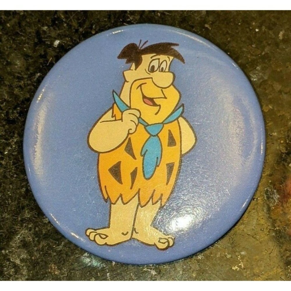 Vintage 1980s Fred Flintstone Cartoon Button Hanna Barbera Pinback Pin Large